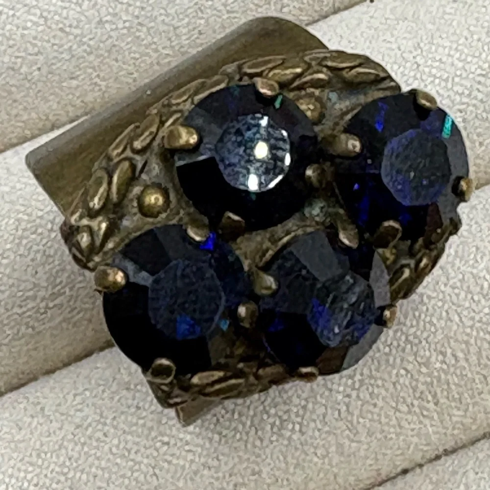 Sorrelli Antique Bronze Navy Crystal Statement Ring - Adjustable Size 7